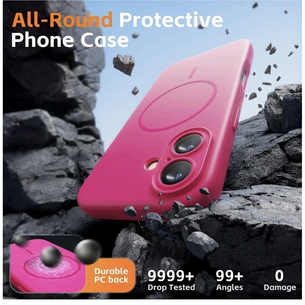 iPhone 17 Magnetic Phone Case Hot Pink Matte Slim Shockproof‎ Protective Cover
